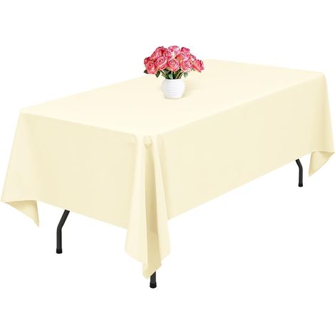 Mantel de poliéster color beige, 153 x 260 cm, lavable, reutilizable, resistente a manchas y arrugas, ideal para bodas y restaurantes. (1/5)
