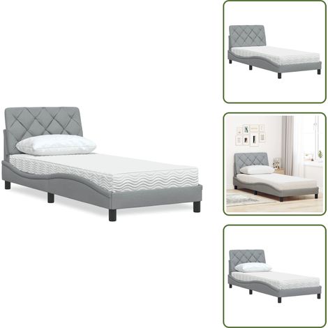 Lit avec matelas gris clair 90x190 cm tissu - Lit - Lits - Meuble De Chambre À Coucher - Sommier (1/5)