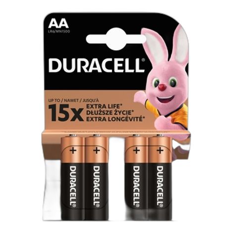 Batterie alcaline Duracell tipo AA, 4 pezzi.