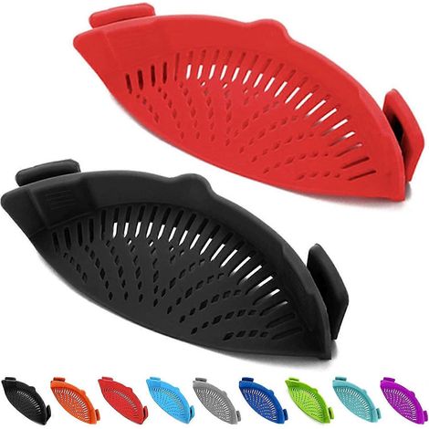 Lot de 2 passoires à clipser, passoires pour pâtes, viande, légumes et fruits, passoires en silicone - Compatibles avec toutes les casseroles et tous les bols. (1/4)