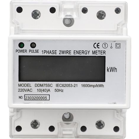 Einphasiger 2-Leiter-4P-Digital-LCD-Energiezähler, kWh-Wattmeter, Stromverbrauch, 35-mm-DIN-Schiene, AC220V (1/5)