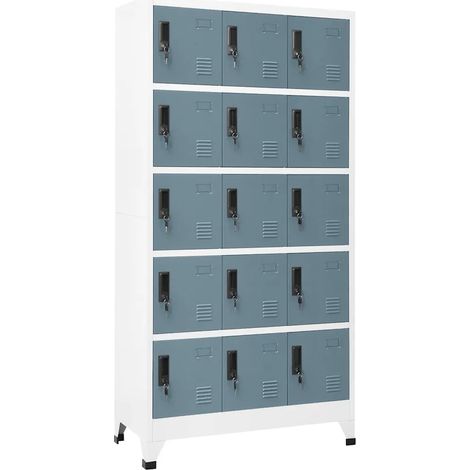 Armoire à casiers moderne avec 15 portes verrouillables 90 x 40 x 180 cm en acier gris (1/5)