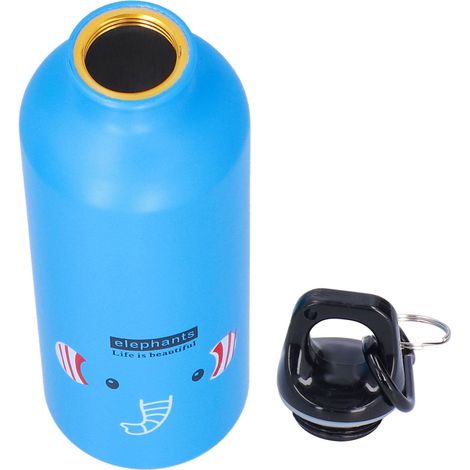 Gourde enfant 500 ml en aluminium isotherme, motif éléphant bleu, avec un joli dessin animé. (1/5)