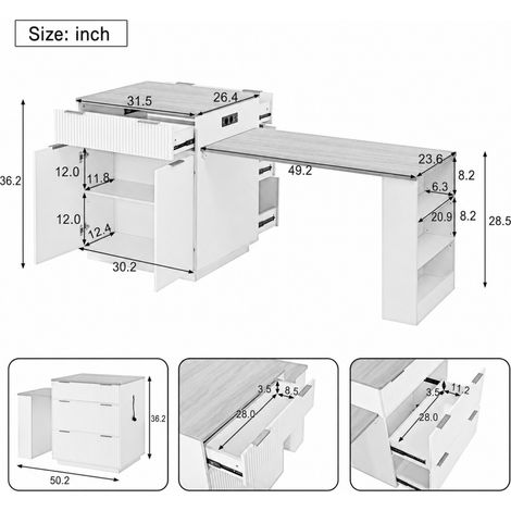 Isla de cocina 127,5x67x92 cm de MDF blanco con LED, ahorro de espacio – MEUBLIV (1/5)