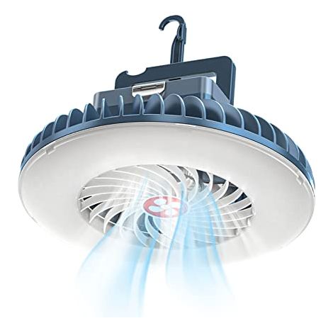 Lámpara LED de camping con ventilador, recargable por USB, ventilador de camping con luz, lámpara de tienda, linterna, batería externa, accesorios de camping [Clase energética F] (1/5)