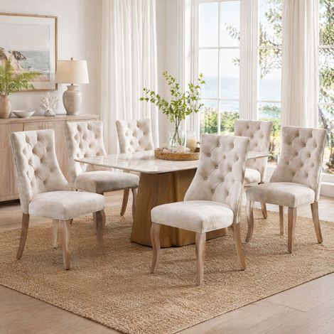 Set di 6 sedie 51x97 cm in velluto beige chiaro, schienale alto, per sala da pranzo – MEUBLIV (1/5)