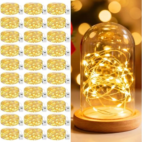 Lot de 30 Guirlande LED 2M 20LED 3 Modes IP65 Blanc Chaud Intérieur Extérieur Fête