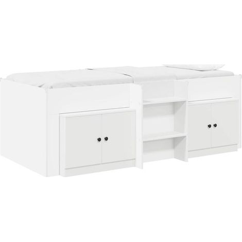 Cadre de lit mezzanine avec armoire, ensemble 3 pièces, bois d'ingénierie blanc. (1/5)