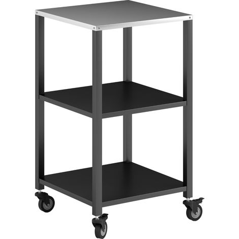 Chariot de service grill à 3 niveaux avec plan de travail en inox, roulettes, 50 x 50 x 90 cm, noir