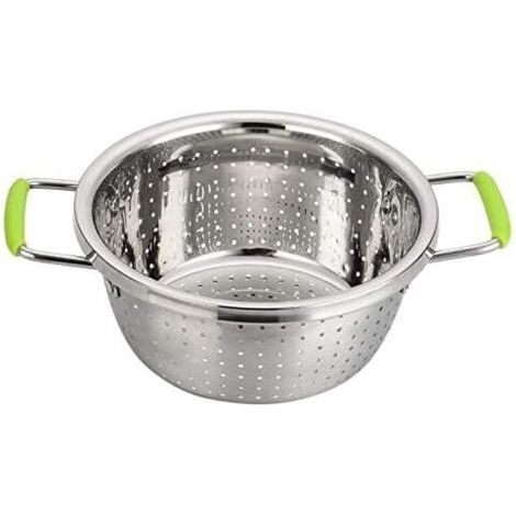 22x19.5x10cm Acier Inoxydable Profond Passoire CP72 Micro-perforé Métal Passoire Alimentaire avec Vert Poignées en Silicone pour (1/4)
