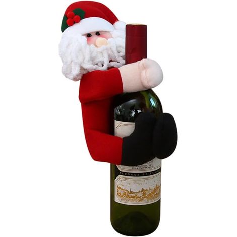Support de sommet d'arbre de Noël figurant le Père Noël, support pour bouteille de vin, suporte de bouteille, décoration de Noël, ornement de table de dîner (1/5)