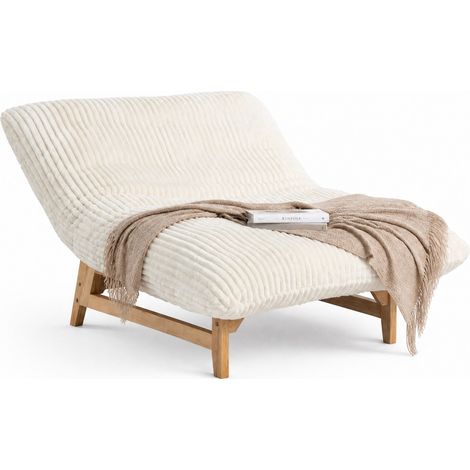 Fauteuil poire adulte en velours côtelé blanc, avec dossier et soutien lombaire, assise moelleuse grand format pour salon et chambre, montage rapide – CHICFURN (1/5)