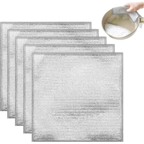 5 Pièces Chiffons en Fil Métallique pour Vaisselle Humide et Sèche, Torchon Multifonctionnel à Double Couche Anti-Rayures, (1/4)