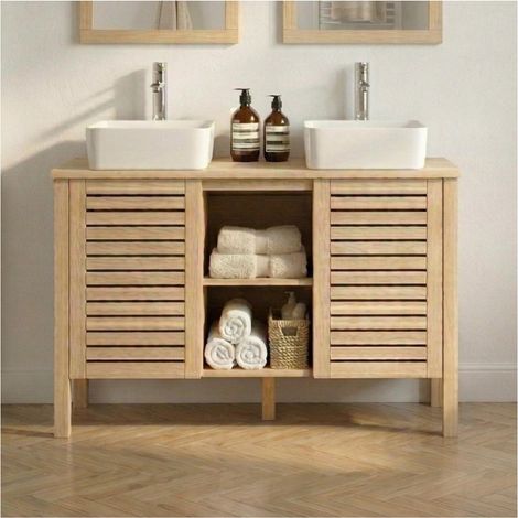 Mueble doble lavabo 120cm roble y cerámica TALIX