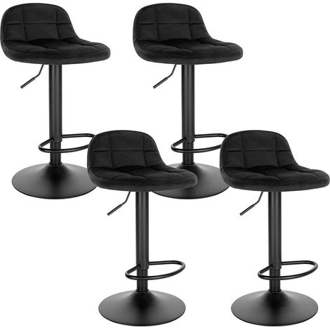 WOLTU Barhocker 4er Set Barstuhl mit Rückenlehne Fußstütze höhenverstellbar (62-83cm) 360° Drehstuhl bis 120kg belastbar Samt Metall Schwarz (1/5)