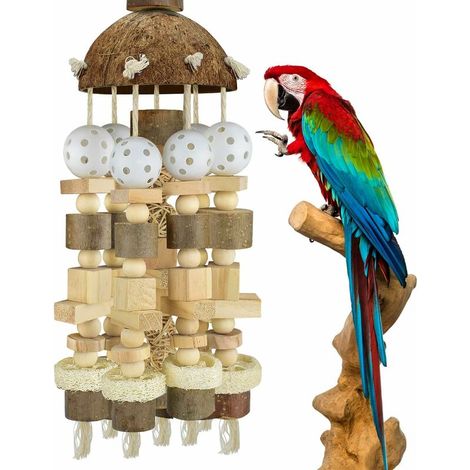 Large Parrot Toy Natural Wood Bird Chew Toy Parrot Cage Biting Toy