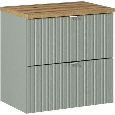 Meuble sous vasque 60 cm + plateau - A tiroirs - Vert Roseau - Livraison gratuite