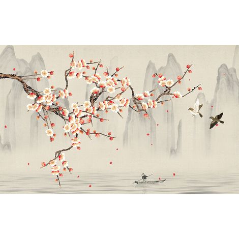 Papier peint panoramique - Fleurs Oiseaux - 130 cm x 81 cm (1/2)