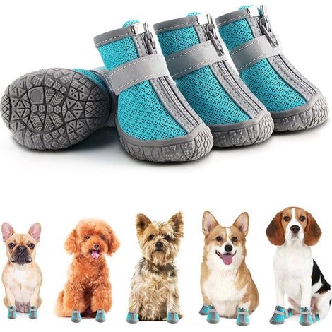 Atmungsaktive Hundeschuhe für kleine Hunde Schützt die Pfoten auf warmen Straßen und im Winter bei Schnee Robuste rutschfeste Sohle mit Streifen 3