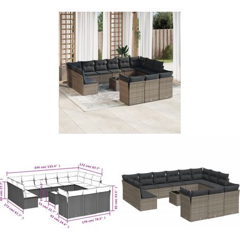 Salon de jardin avec coussins 14 pcs gris résine tressée - Ensemble Salon De Jardin - Mobilier De Jardin - Canapé D'extérieur - Résine Tressée - Rotin Synthétique - Home & Living (1/3)