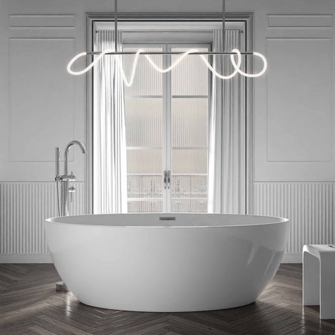 BERNSTEIN - Baignoire îlot en acrylique DESTINO blanc - 175x100cm - avec ou sans robinetterie Sans siphon, Avec raccord standard 8028B