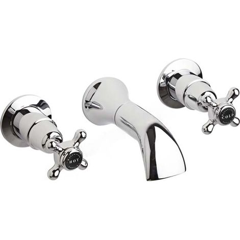 Bayswater Crosshead Dome 3 Hole Basin Mixer Tap Wall Mounted - Black/Chrome (1/2)