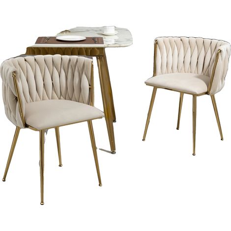 Silla de comedor, tela de terciopelo, diseño elegante, color marfil - Terciopelo - Espuma (1/2)