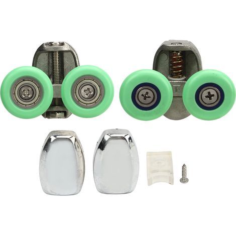 Poulie à roulettes verte, 2 pièces, pour salle de douche, salle de bains, rail de porte coulissante en verre supérieur et inférieur (1/5)