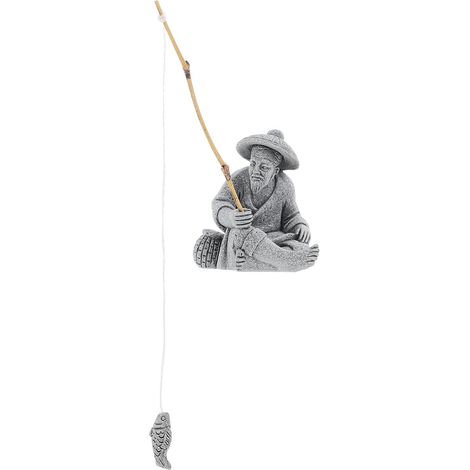 Figurine de Pêcheur Décoration Polyvalente Miniature Assis en Grès Ornement Serein pour Aquarium et Jardin pour et Paysage (1/5)