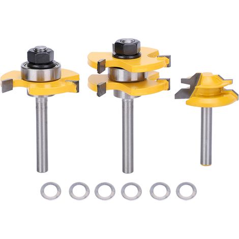 Set bestehend aus 3 45°-Profilfräsern + 3-schneidigem T-Nutfräser, 6,35 mm (1/4") Schaft, Holzbearbeitungswerkzeug (1/5)