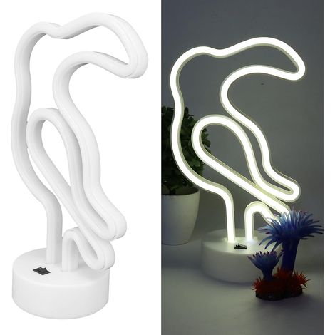 Lampe néon en forme d'oiseau, veilleuse de bureau pour fête de mariage, chambre d'enfant, alimentée par USB/batterie (piles non incluses) (White) (1/5)