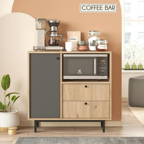 Buffet cuisine 1 porte anthracite et niche micro-ondes JENA