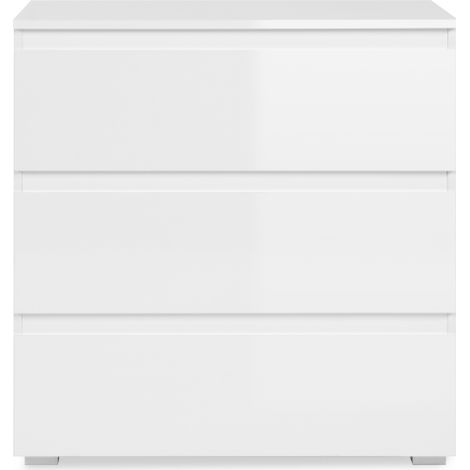 Kommode 80x80 4x45 1 cm hochglanzweiß und mattweiß mit 3 Schubladen – Cordoba