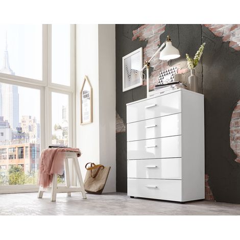 BMG Möbel Schubladen Kommode Sideboard Anrichte MARBELLA in Hochglanz weiß - Höhe 91cm, Breite 88cm, Tiefe 32cm