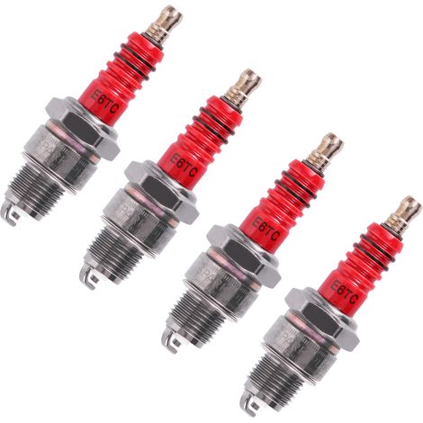 Set of 4 E6TC spark plugs, compatible with engines, generators, lawnmowers, tractors, tillers, water pumps and go-karts. High-performance spark plug set.