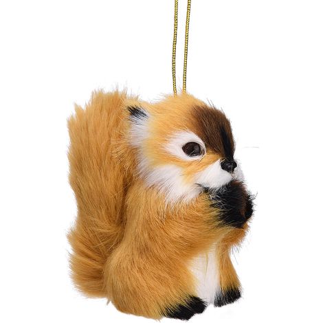 Ornement animal en fausse fourrure à suspendre pour décoration d'arbre de Noël, sac à dos de maison, fête, vacances, écureuil jaune (1/5)