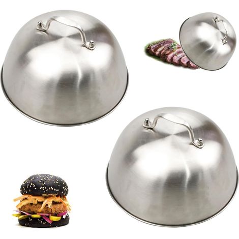 Set di 2 copri piastra, copri hamburger con manico, copri hamburger in acciaio inox, per cheeseburger, barbecue, bistecche, pancetta - Lavabili in lavastoviglie (1/5)