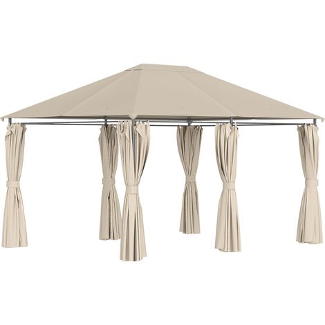 Gazebo da Giardino 4x3m in Acciaio Tende Laterali Kaki (1/5)