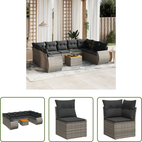 vidaXL Gartensessel - 10-tlg. Garten-Sofagarnitur mit Kissen Grau Poly Rattan (1/5)