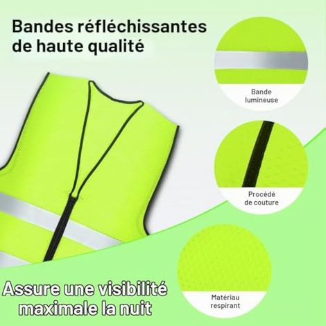 Gilet de sécurité haute visibilité pour adulte, lot de 4, en polyester, bandes réfléchissantes, taille unique XXL, motif en maille, idéal pour la sécurité routière, les chantiers et le cyclisme noctur (1/5)