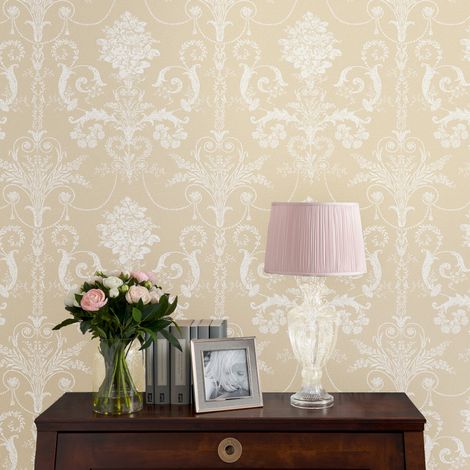 Papier peint intissé Laura Ashley Josette Linen 1005 x 52cm Beige ocré/blanc