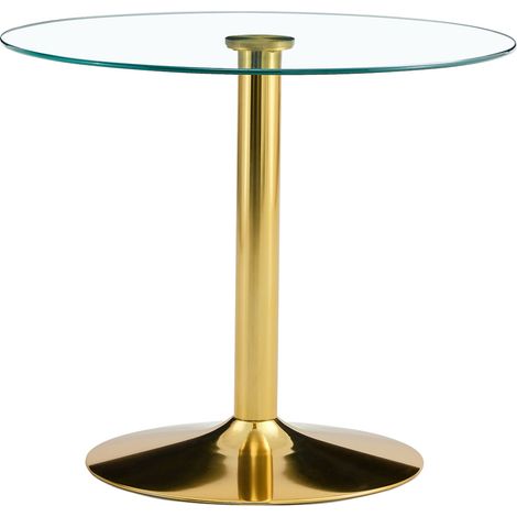Runder Bartisch aus transparentem gehärtetem Glas und goldfarbenem Metall, 85 cm, MODENUIT (1/5)