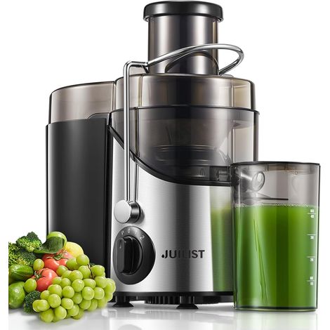 Centrifugeuse Extracteur de Jus, 400W Centrifugeuse Fruits et Legumes 65 MM Large Bouche, 3 Vitesses, Pieds Antidérapants, Brosse de Nettoyage Incluse, Facile à Nettoyer, Sans BPA, Argent (1/5)