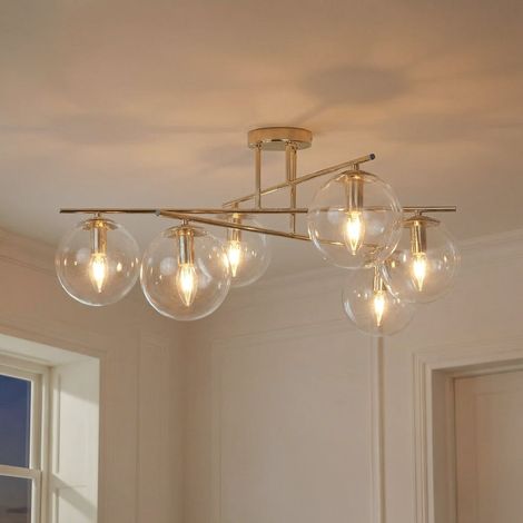 [NEUWERTIG] B-Ware Deckenleuchte Zoe Lampe goldfarben Glas Metall 6-flammig Leuchte 72 cm E14 LED