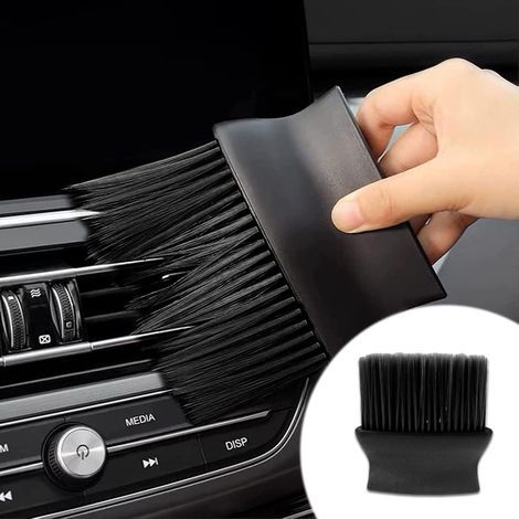 1 brosse à poussière pour intérieur de voiture, poils doux, brosse de nettoyage pour tableau de bord automobile, aérations de climatisation, cuir, anti-rayures (noir) (1/5)