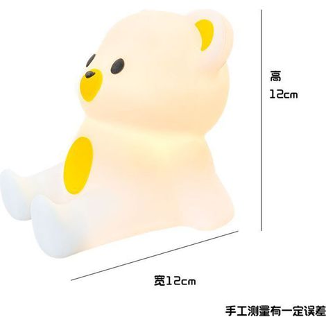 Lampe de chevet tactile en silicone Ourson, veilleuse mignonne cartoon pour chambre, avec minuterie, 1.5, lumière chaude et multicolore (1/5)