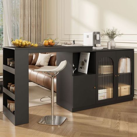 Table 120 x 40 x 97 cm pivotant à 360° noir moderne et simple rangement multifonctionnel porte vitrée (1/5)