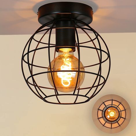 GBLY Deckenlampe Vintage Deckenleuchte Metall - Industrial Flurlampe Schwarz E27 Lampenschirm Treppenhauslampe Retro Deckenbeleuchtung für Küche Schlafzimmer Wohnzimmer,2ER