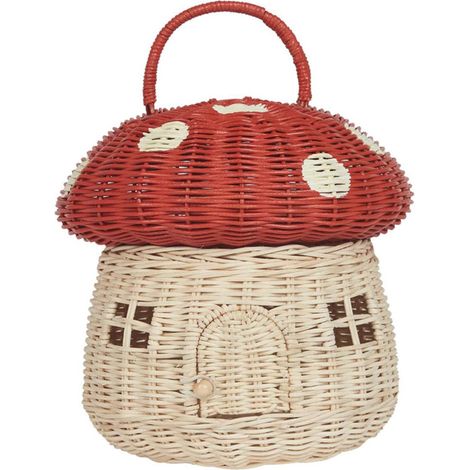 Pilzkorb, 27,9 cm, Hausförmiger Pilzkorb mit Deckel, tragbar, dekorativ, Rattan mit Griff, Fotografie-Requisiten, Geschenke für Kinder