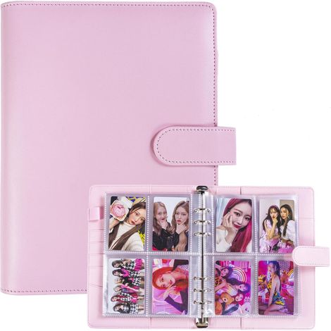 Classeur A5 - 240 Pochettes Cartes - Couverture Cuir PU - 6 Anneaux - Pour Cartes K-Pop Jeu Sport - 30 Pages Rechargeables